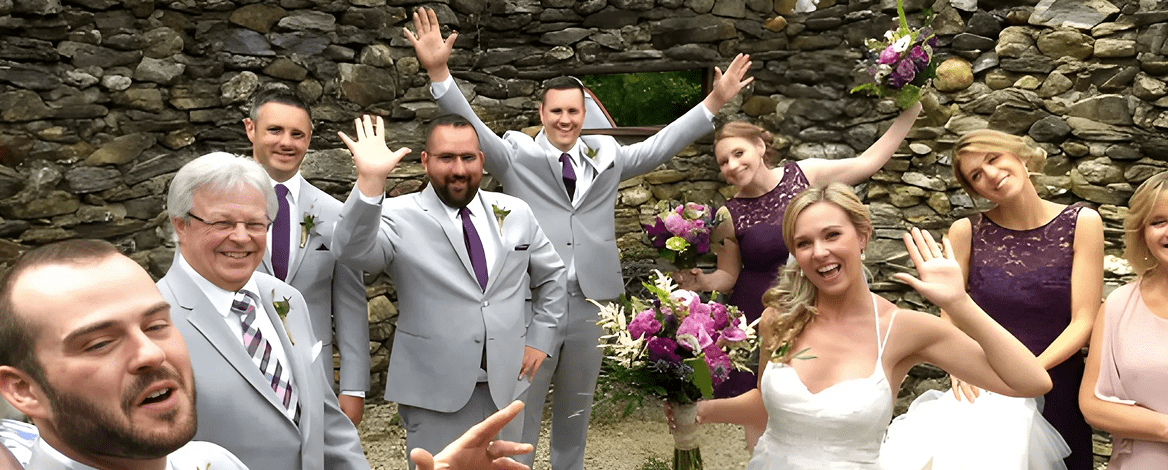 Bridal group posing happily